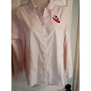 Chicos Mardi Gras Button Up Shirt Pink Embroidered Jester Sz 1 Fun Festive